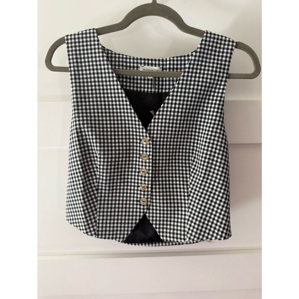 Mimosa Gingham Button-Front Crop Top - Black & White